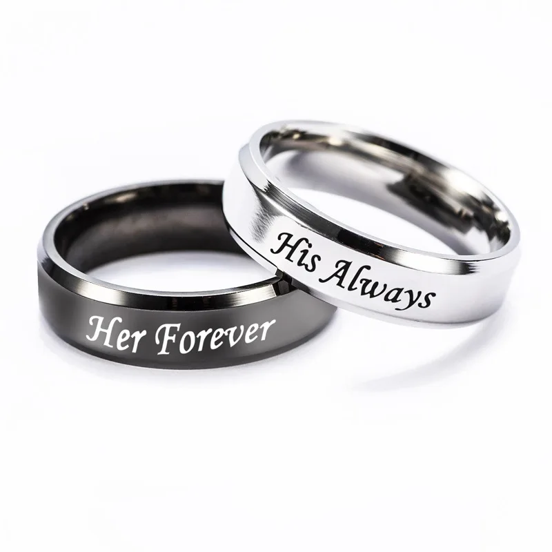 

New jewelry Her Forever His Always ring stainless steel couple hand decorated titanium steel ring