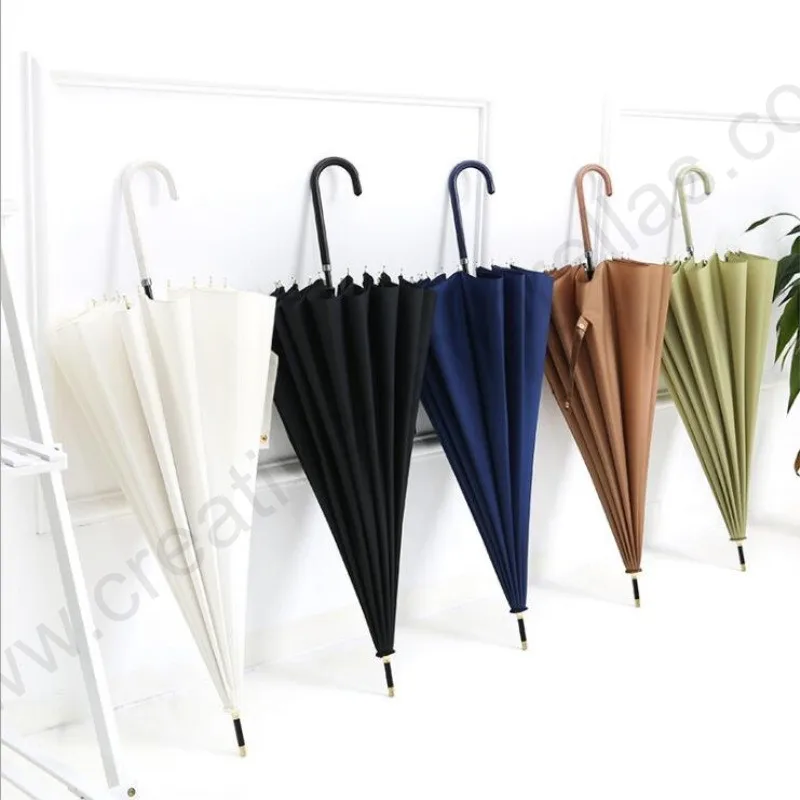 16 fiberglass ribs auto open anti-thunder flexible anti-rust pure leather solid ladies' umbrella golden bullet madam parasols