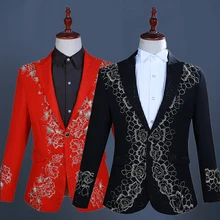 Мужские блейзеры с вышивками и кристаллами, костюмы, куртки, официальная одежда для сцены, мужской певец и ведущий костюм, пальто для свадьбы, DT1476