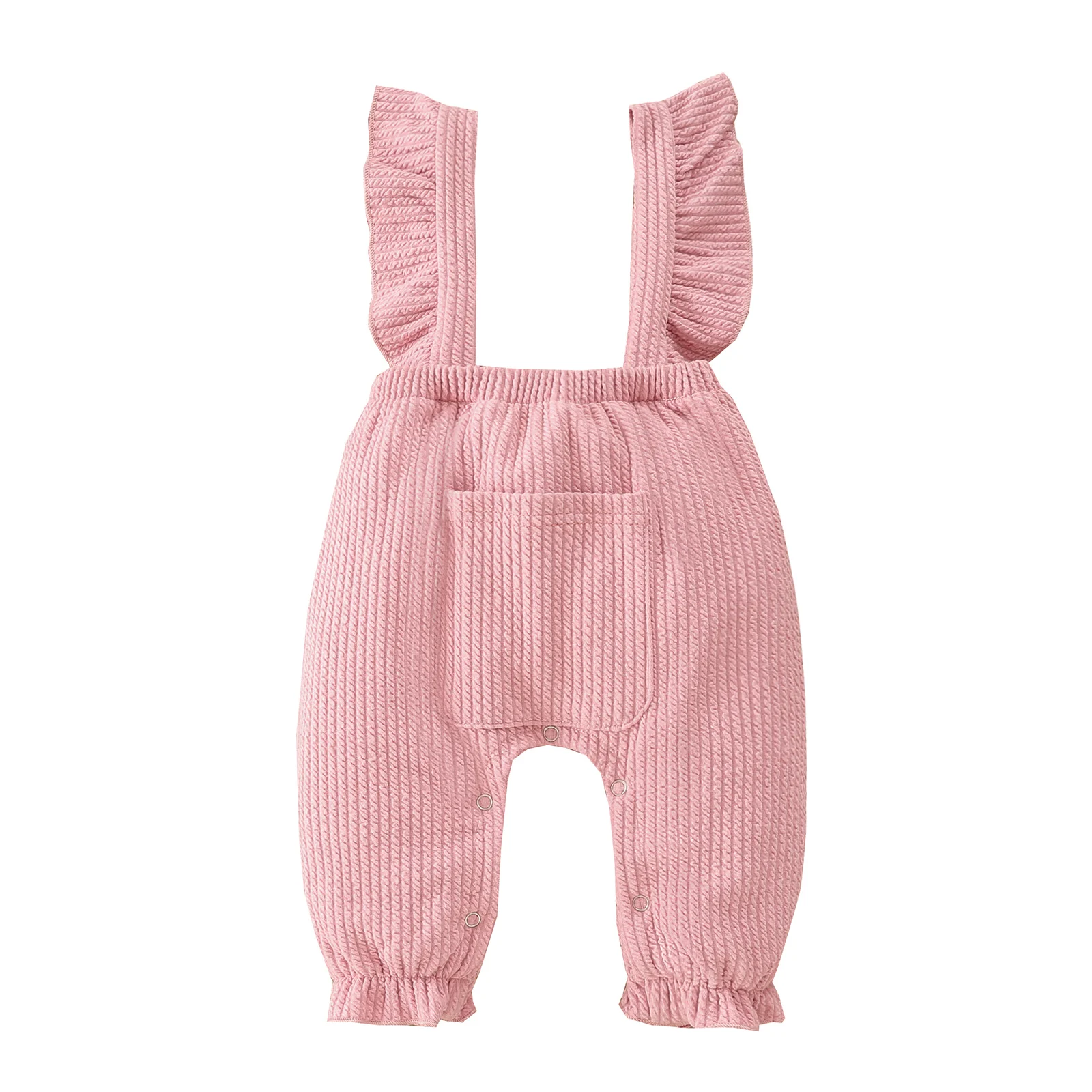Infant Baby Girl's Suspender Pants, Solid Color Ruffle Pocket Button