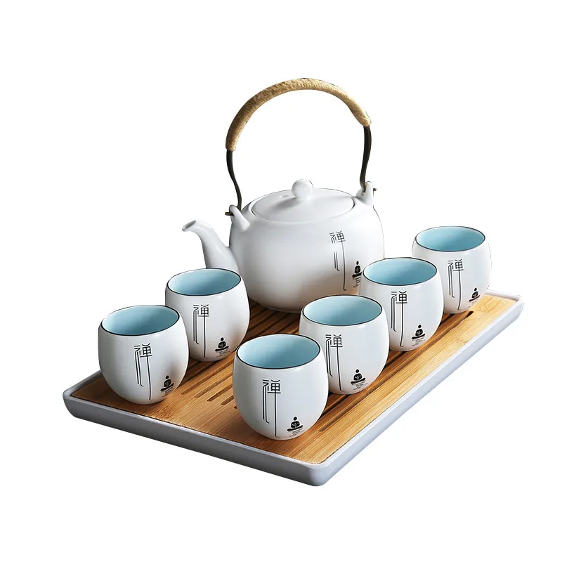 

Chinese Style Ceramic Kettle Simple Home Chinese Style Kung Fu Tea Set Teacup Teapot Set Zen Tea Tray Afternoon Tea Flower Tea