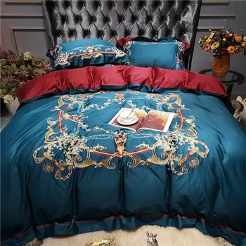 

Europe High-end Queen King Egyptian Cotton Bedding Set Satin Embroidery Luxury Duvet Cover Set 4 Pcs Bed Sheet Pillow Cases