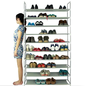 

10 Tiers Simple Assembly Non-woven Fabric Shoe Rack Ultra Large Capacity 10 Layers Gray Shoe Storage Cabinet Organizer for Home