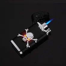 Плоская тонкая личностная креативная Мужская металлическая газовая зажигалка с защитой от ветра синий пистолет для газопламенного напыления бутан зажигалка