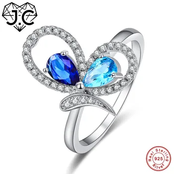 

J.C Mystic Rainbow & Blue Topaz Sapphire 925 Sterling Silver Ring Size 6 7 8 9 For Women Butterfly Fine Jewelry