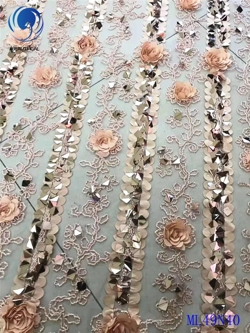 

BEAUTIFICAL Laces sequins fabrics 3d flowers net lace fabric Latest style nigerian lace fabrics for dress 5yards ML49N40
