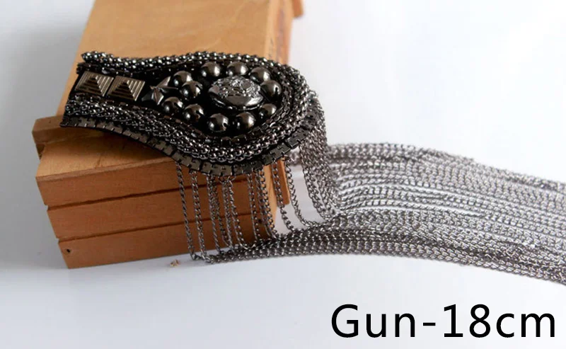 Gun-18cm Meetee 2 шт Модные металлические блестки нашивки с кисточками одежда украшение для плеч нашивка брошь пряжки DIY ювелирные изделия брошь аксессуары - Цвет: Gun-18cm