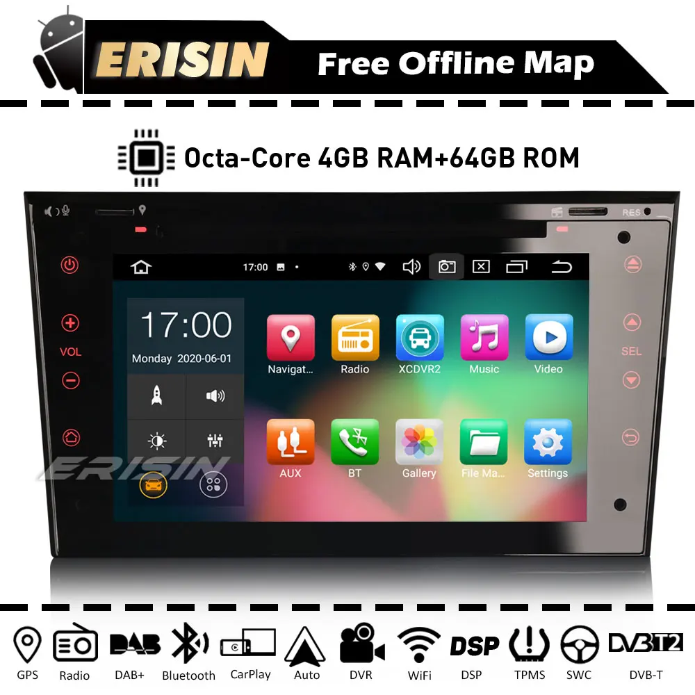 Erisin ES8173P 8-ядерный Авторадио Android 10 CarPlay головное устройство для Opel Vauxhall Antara Corsa Meriva