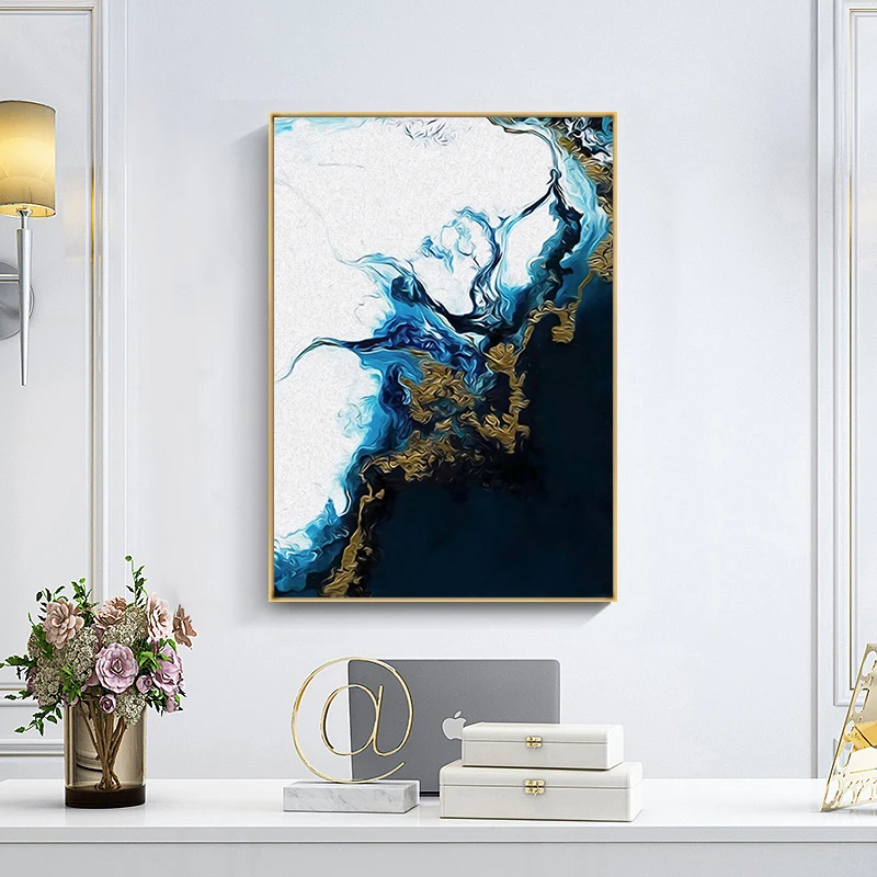 Скандинавский абстрактный холст плакат Золотой синий настенный художественный принт живопись декоративные настенные картины для гостиной современный домашний декор