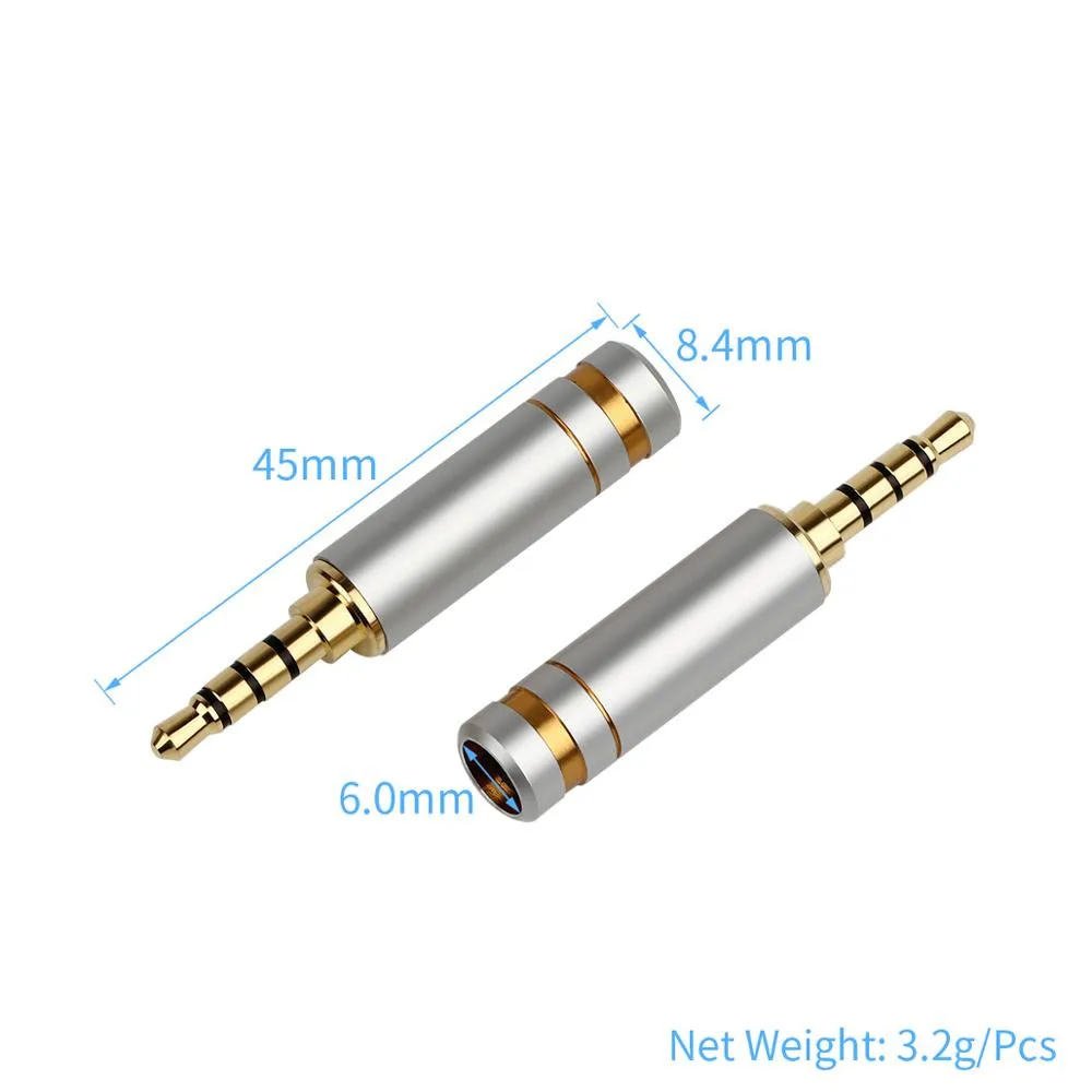 10pc 3 5mm Audio jacks Headphone Replacement 3 5 Jack Adapter 4 Pole Copper Gold Rhodium Plating Speaker Wire Connector DIY
