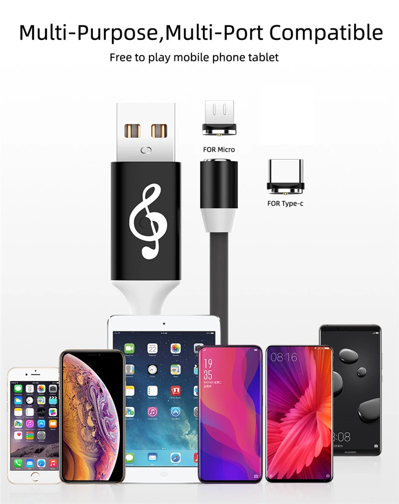 Магнитный светодиодный usb-кабель 2A type-C Mirco USB для samsung S10 S9 huawei type-c зарядная зарядка магнитное зарядное устройство USB-C кабель type C