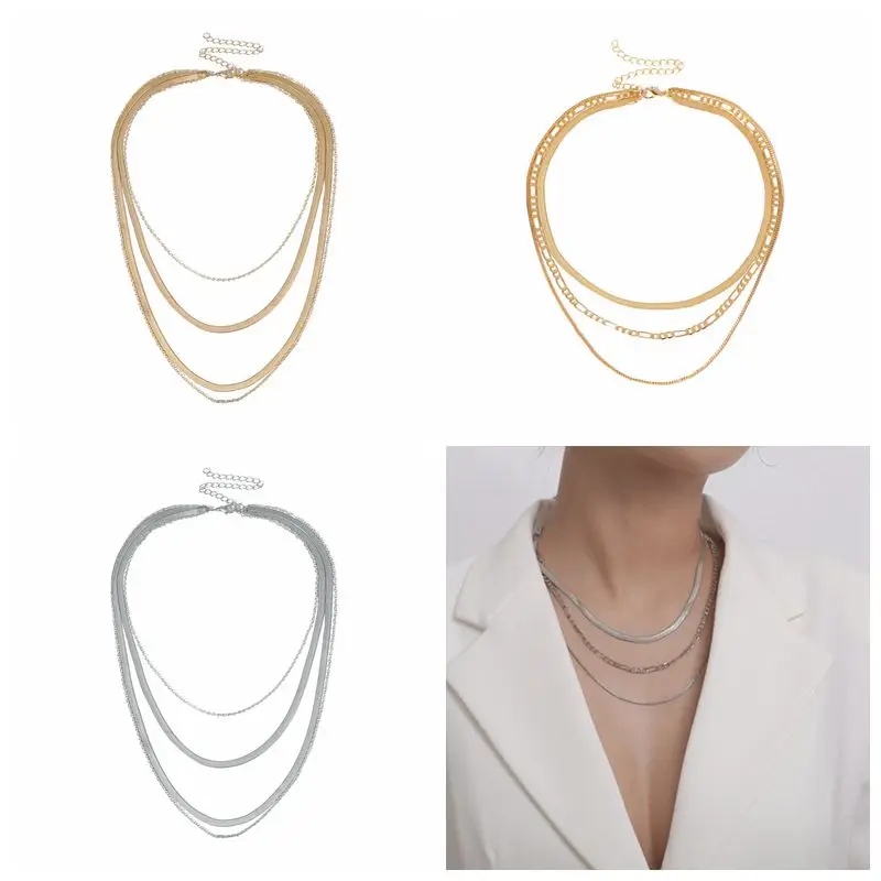 

Canner Punk Multi Layered Flat Blade Snake Link Chain Choker Necklace Simple Collar Necklaces for Women Fashion Jewelry