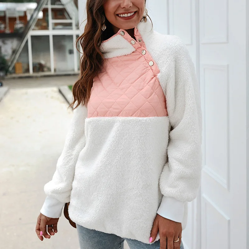 С высокой горловиной флисовые меховые пиджаки лоскутное пуловеры Для женщин элегантный костюм из искусственного меха повседневные худи и свитшоты детская верхняя одежда осенне-зимняя уличная мода