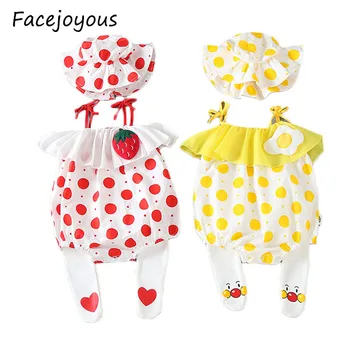 

Baby Summer Clothes Baby Bodysuit 2020 Spring Fashion Cute Strawberry Print Girls Jumpsuit + Hat Kids Clothing
