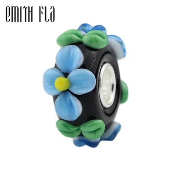 

925 Sterling Silver Large Hole Flower Handmade Murano Glass Beads European Charm Beads Fit Brand Bracelet Jewelry Makings Gifts