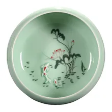 Ceramic Lotus Fish Tea Wash Embossed Pattern Tea Ceremony Accessories Vintage Bowl Home Docer Hand Made
