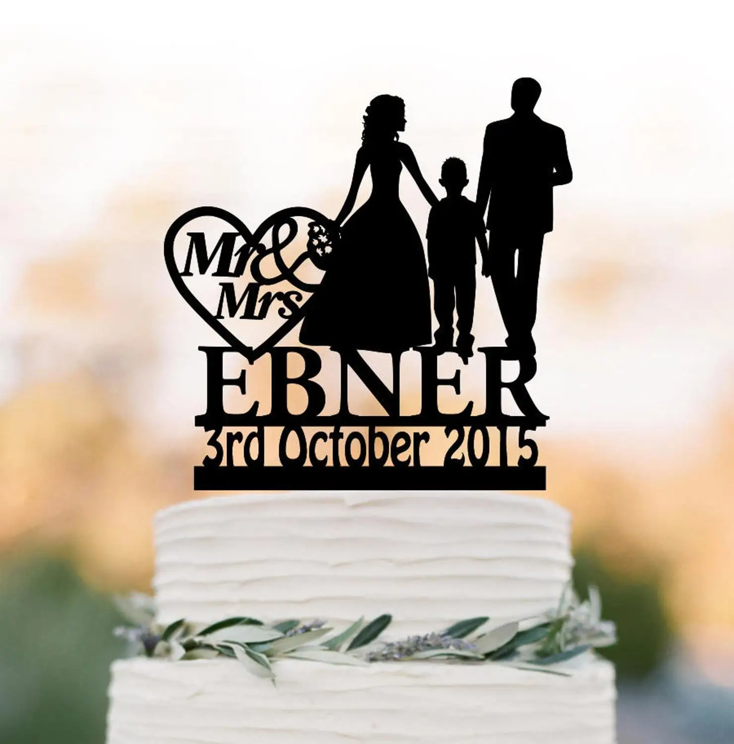Famiglia Wedding Cake Topper Con Il Ragazzo, La Sposa E Lo Sposo Silhouette Personalizzato Di Nozze Cake Toppers Carta Di Nome, Divertente Wedding Cak