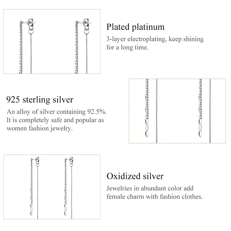 WOSTU подлинные 925 пробы серебряные серьги-нити, серьги для женщин, простые нежные длинные кисточки, модные ювелирные изделия CQE790