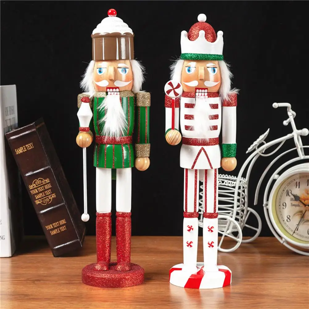 

High Quality 2PCS/Set Christmas Wooden Nutcracker Soldier Jewelry 38CM Color Pink Green Series Home Decor