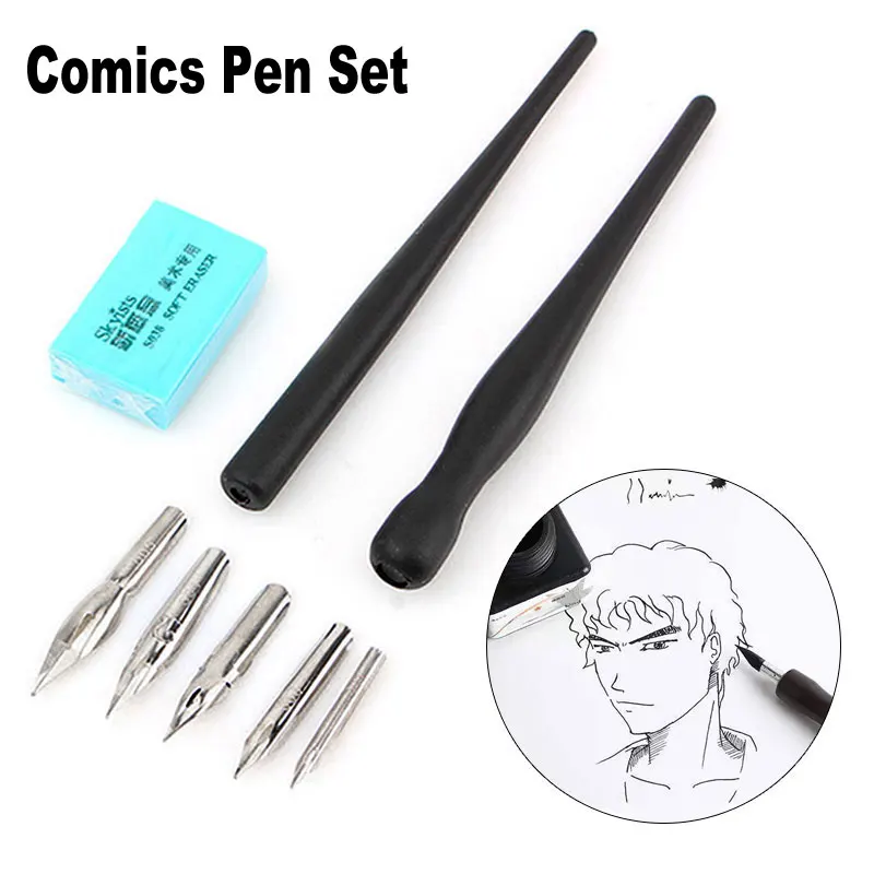 Professional Comics Pen Set Dip Ink Fineliner With 5 Nibs Manga Art Painting Drawing Writing Calligraphy Artist Design Fine Line