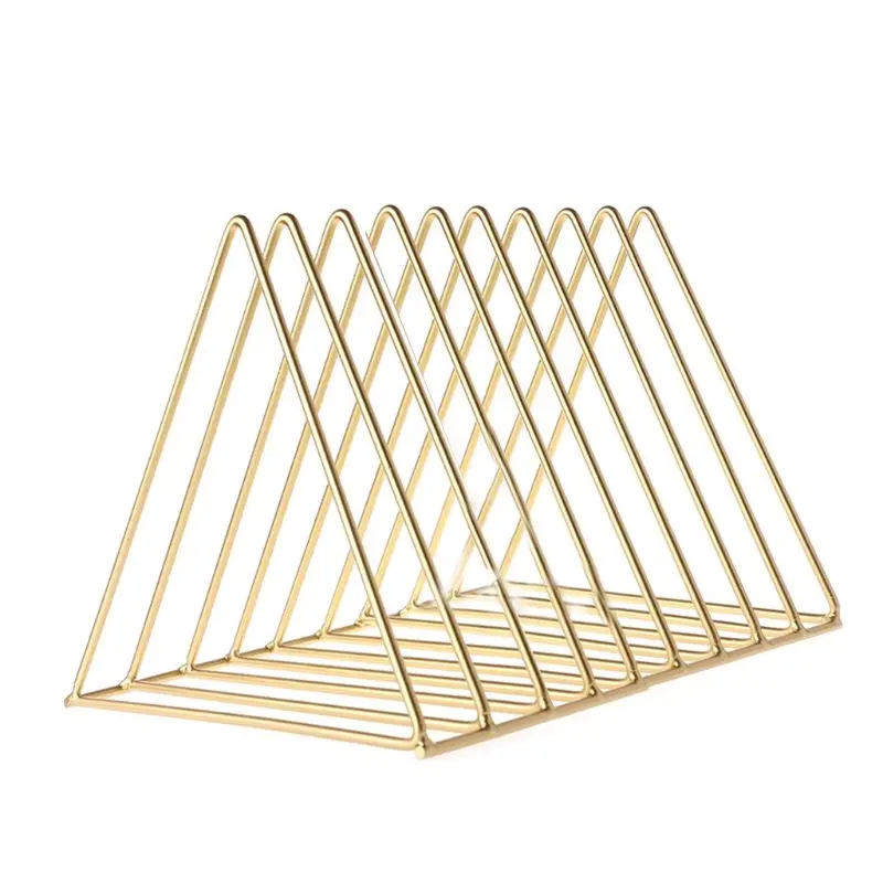 Gold S Size Железная стойка для записей LP треугольный книжный магзин держатель настольный органайзер для хранения записей - Цвет: Gold S Size