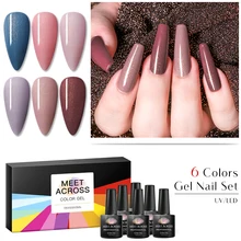 MEET ACROSS Gel Nail Polish Hybrid Varnishes Nail Polish Semi Permanent Vernis UV Color All For Manicured Gel Lak Set With Box