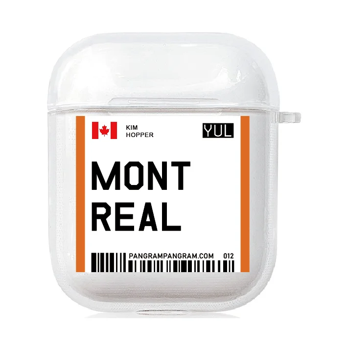 Montreal Модный чехол для Авиаперелета с крючком для Apple AirPods 2& 1 Pro, мягкий чехол для зарядки из ТПУ, беспроводной Bluetooth, чехол для наушников, посадочный талон - Цвет: Montreal