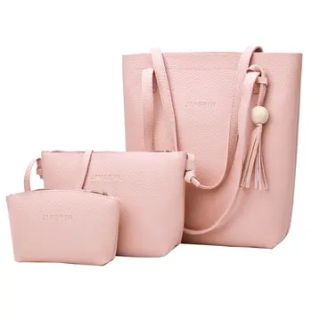 

3 Piece Set Women Composite Shoulder Bag PU Leather Solid Color Bead Tassels Handbag Travel Casual Messenger Bags SER88