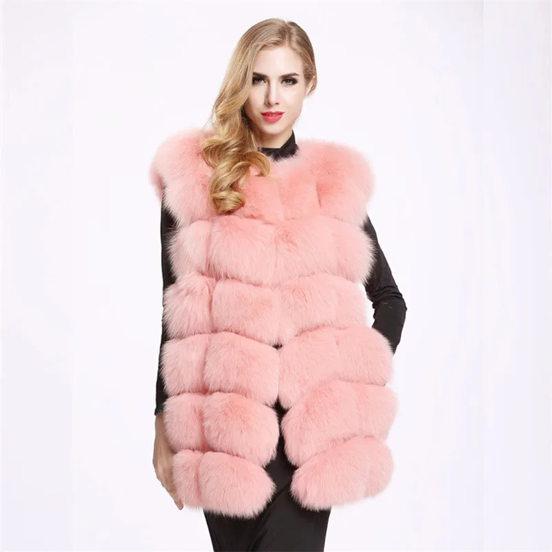 Новинка, пальто из лисьего меха для женщин, большие размеры, куртка из искусственного меха и жилет, бордовый, белый, черный, серый, меховое пальто для осени и зимы - Цвет: Розовый