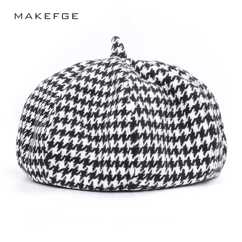 

2019 retro cap ladies beret plaid female newspaperboy hat fashion autumn and winter woman cap wool baker octagonal painter hat