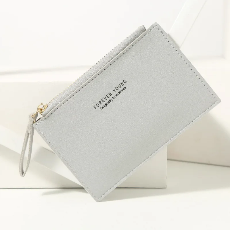 Card Holder Men and women ID card holder PU zipper small coin purse credit card holder solid color business case