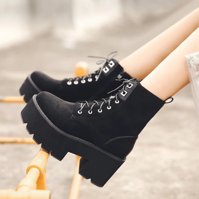 

Brand Women's Shoes Autumn Boots Bootee Woman 2019 Round Toe Booties Ladies Zipper Rivets Fashion Lolita Ankle Rock Rubber High