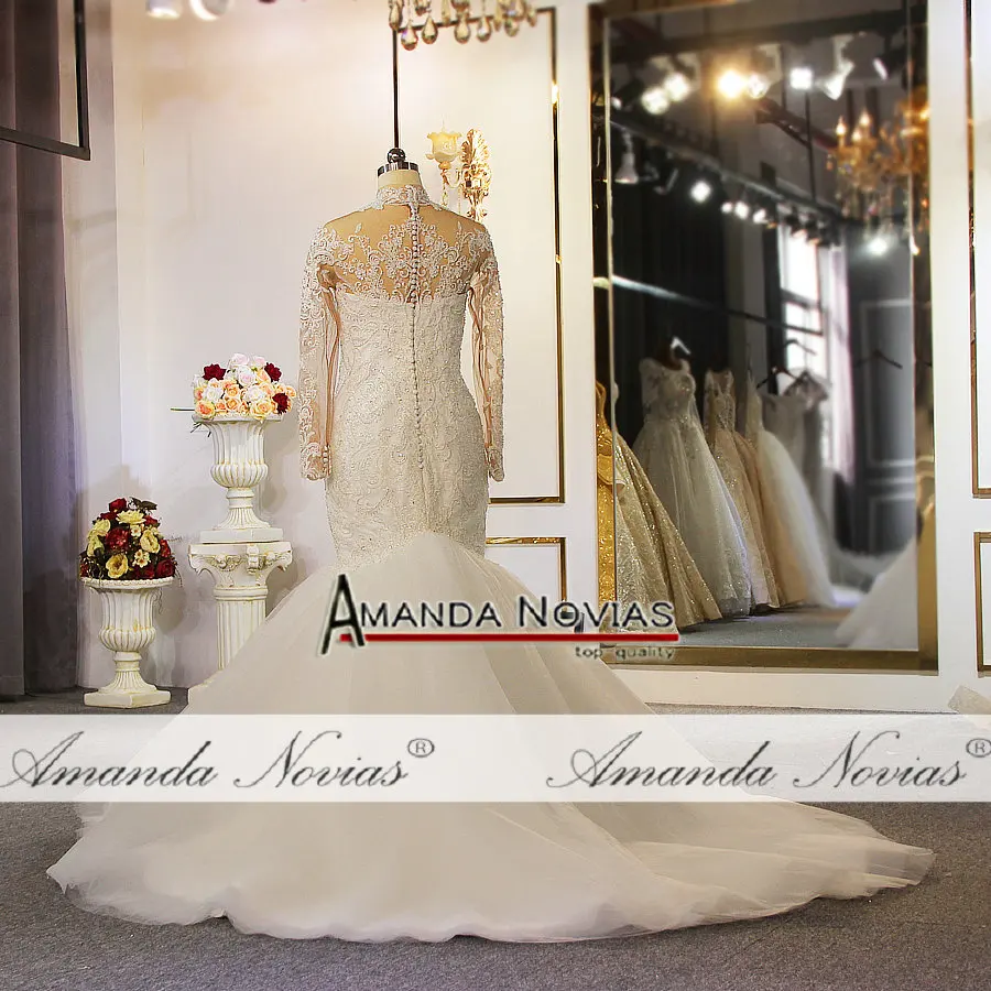 Бисероплетение Свадебное платье русалки с длинными рукавами на заказ настоящая работа