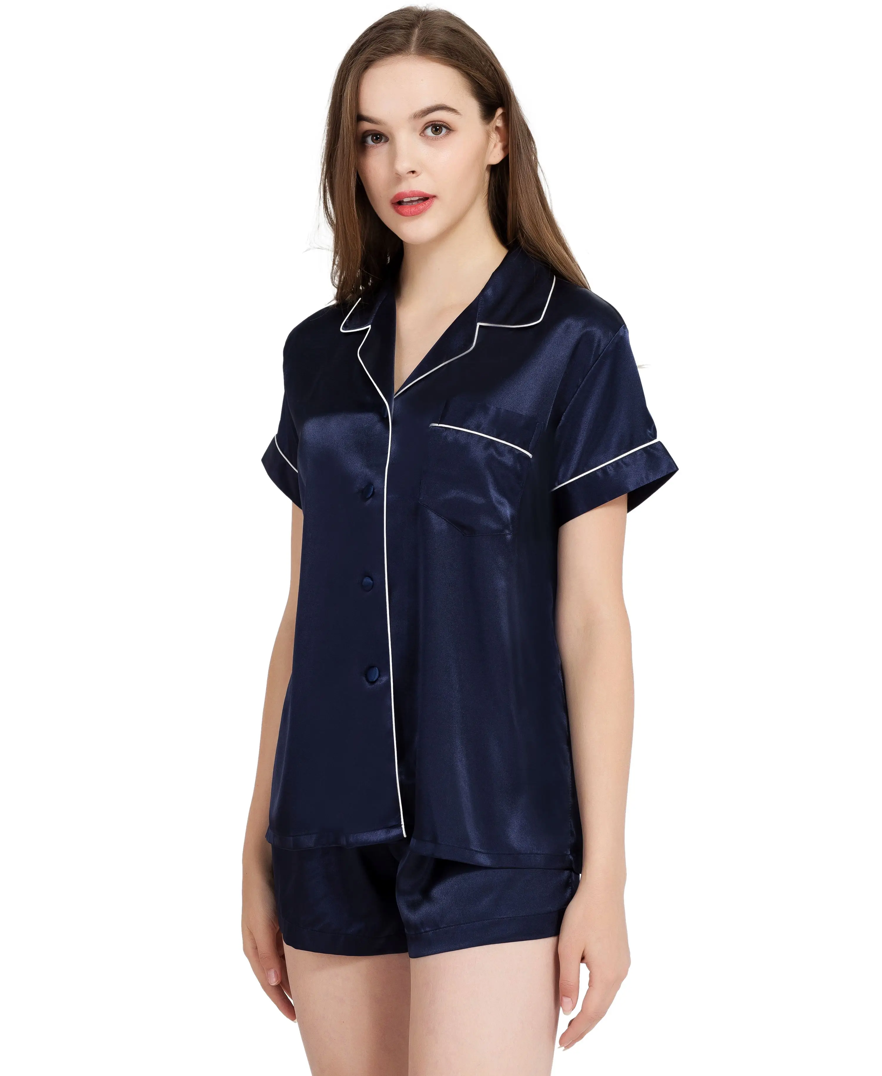 Женский Атласный пижамный комплект, пижама с коротким рукавом, пижама S~ 3XL Plus