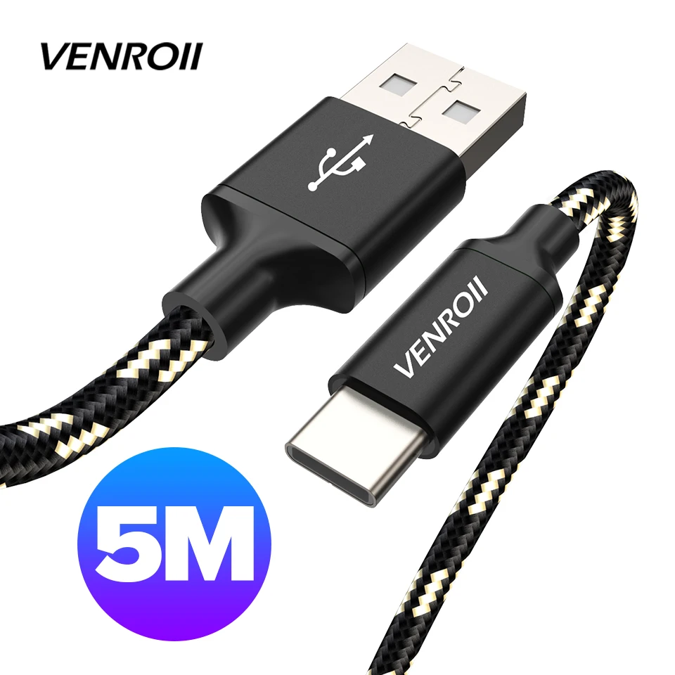 Кабель Venroii 3A USB Type C для Samsung S8 Xiaomi Mi Mix Max 3 8 USBC Type-C Data Kable Huawei P20 Lite Mate 20 Oneplus 6 6T |