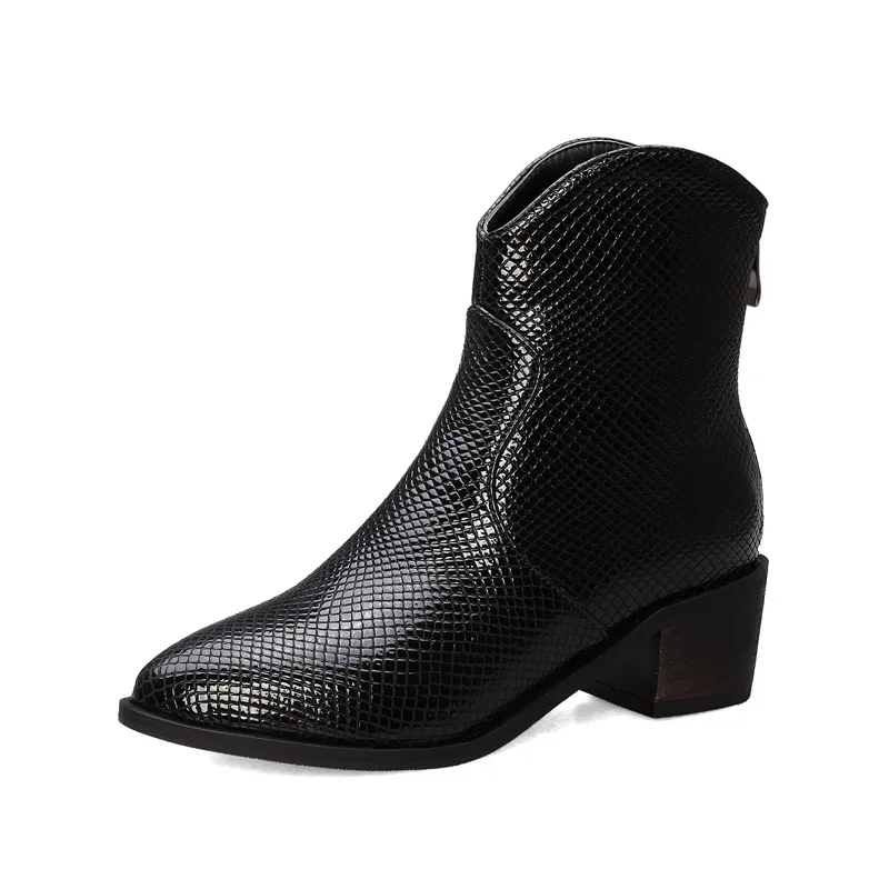 Женские ботильоны; большой размер 43; красивые ботинки из искусственной кожи со змеиным принтом; женские ботинки на молнии с резиновой подошвой; плюшевая обувь