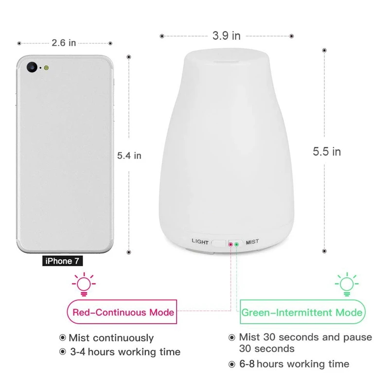 Buy Essential Oil Diffuser Portable Ultrasonic Diffuser Cool Mist Humidifier with 7 Color Led Lights (Us Plug)