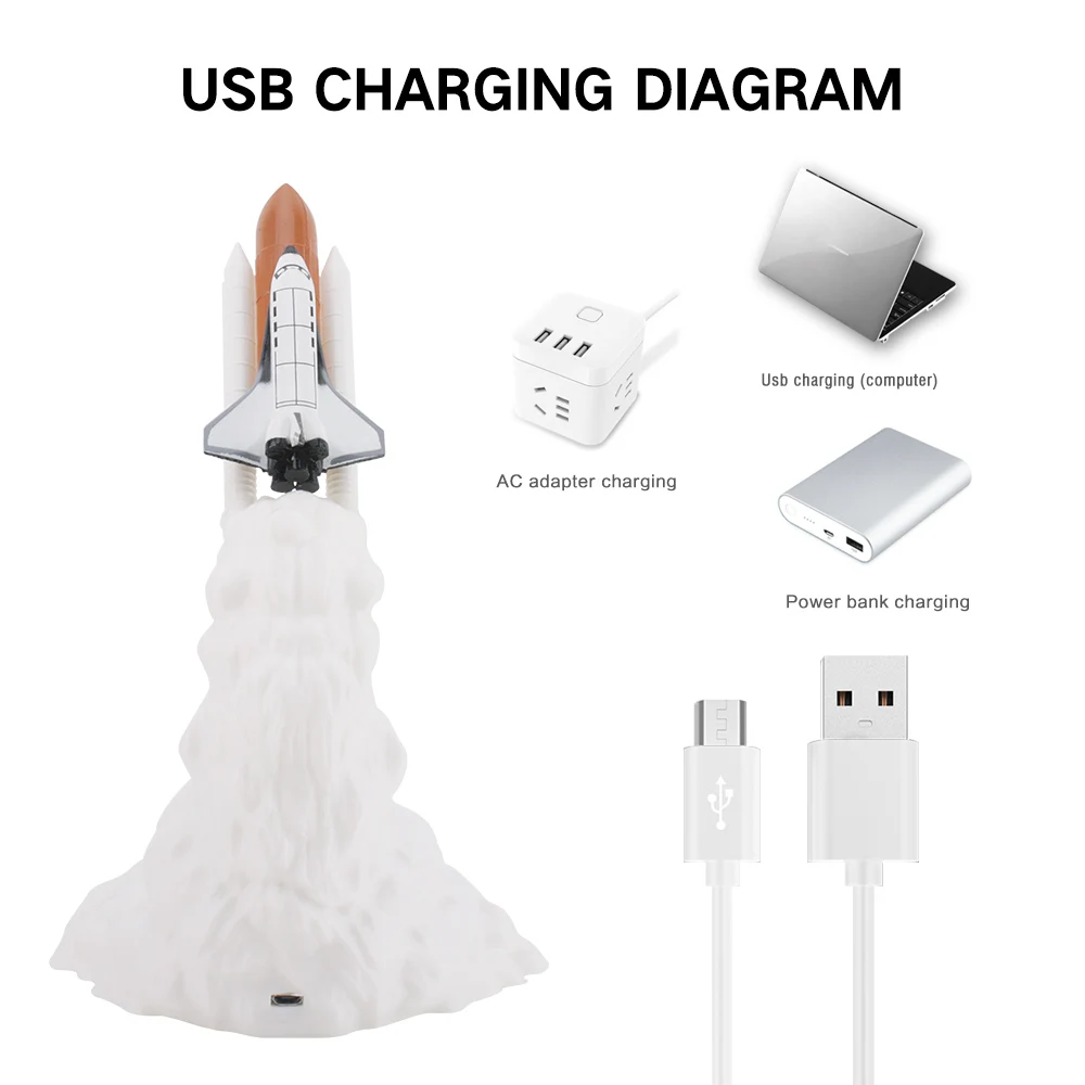 3D печать Космический Шаттл лампа USB Перезаряжаемый светодиодный Ночной светильник подарок для любителей пространства декоративная настольная лампа для дома гостиной