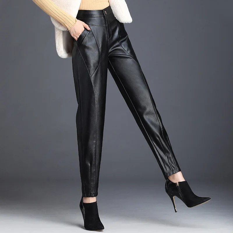 OMIKRON/Новые модные черные свободные штаны-шаровары из искусственной ...