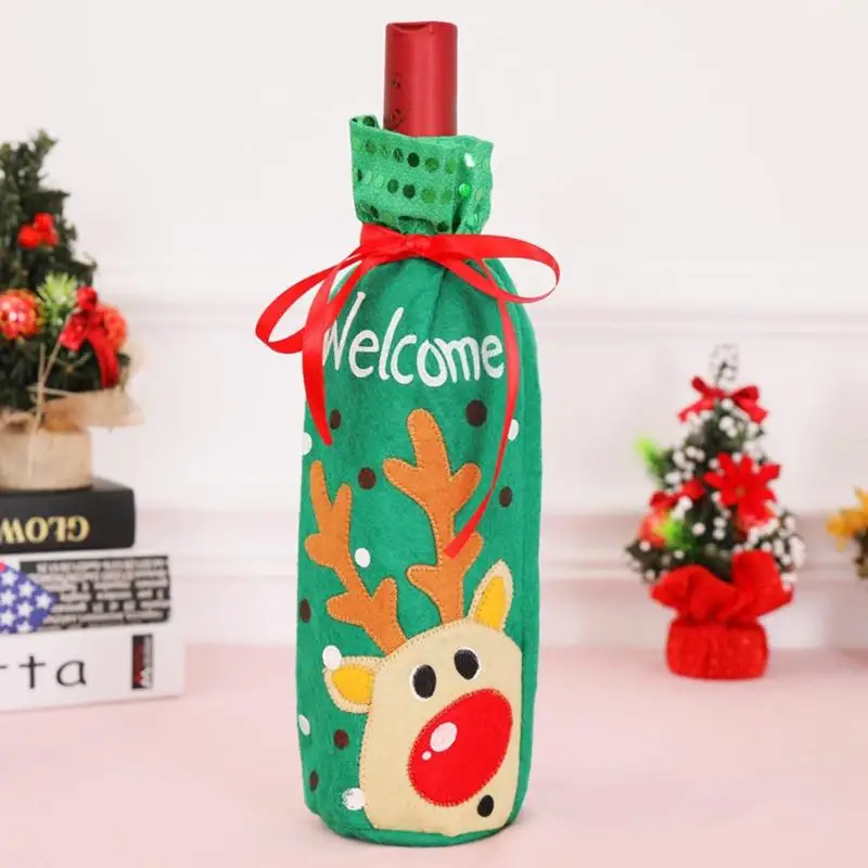 Рождественская ткань крышка бутылки вина кухонный стол Ужин украшения для домашнего праздника сумка Рождественское украшение для домашнего стола с блестками вино
