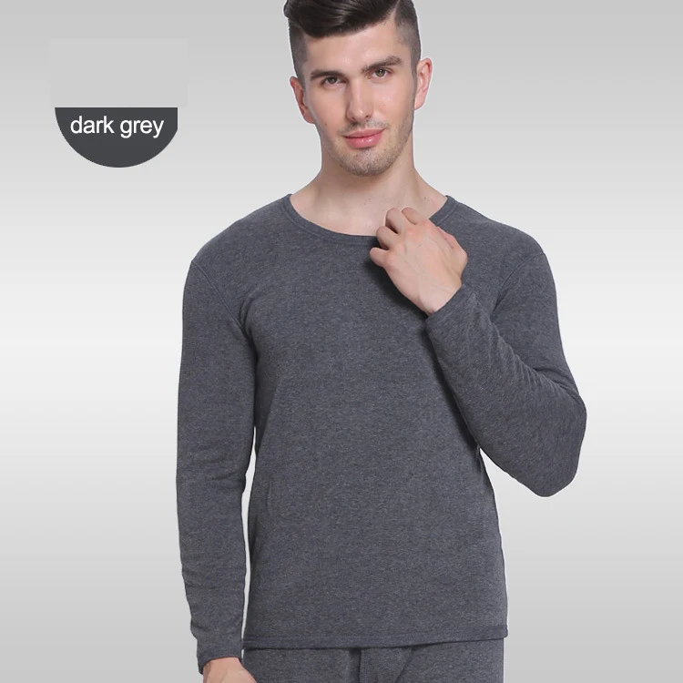 Dark Gray Мужское термобелье с флисом утолщенный хлопковый свитер круглый воротник молодой среднего возраста старый хлопок подштанники костюм - Цвет: Dark Gray