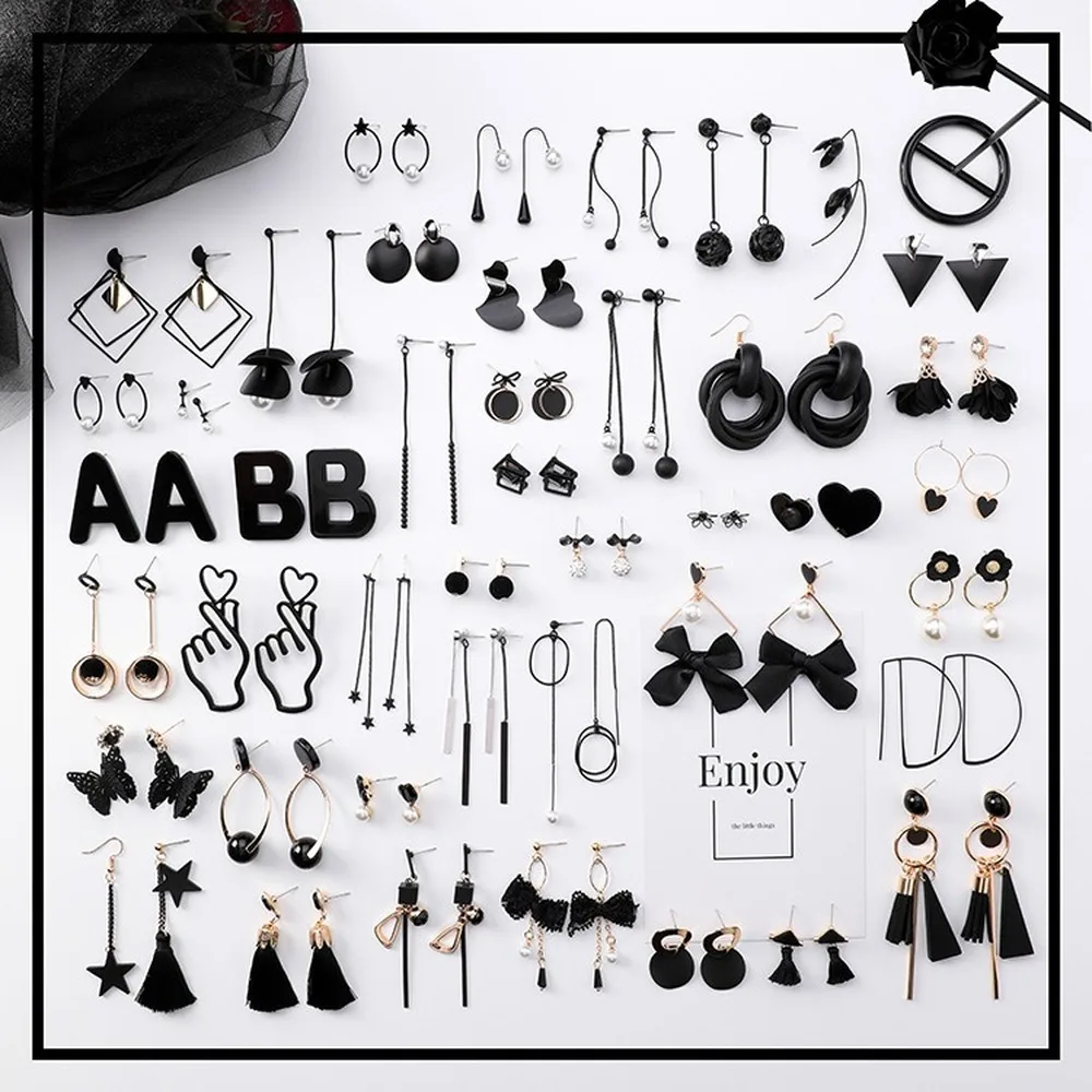 

Trendy Fashion Black Earrings Retro Female Tassel Earrings Designer Earrings Gothic Hollow Earrings for Women