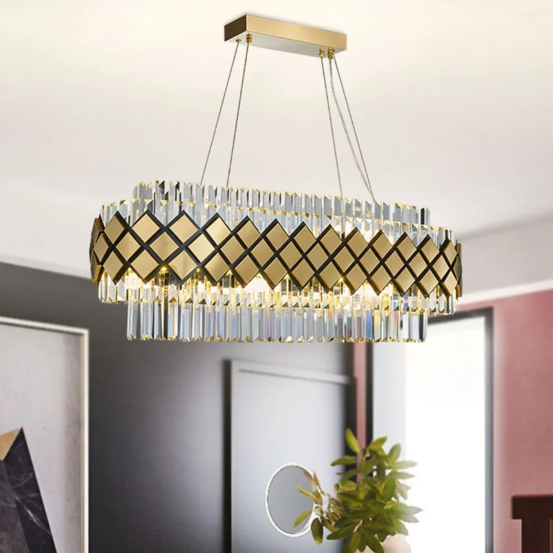 FSS Modern Crystal Gold Rectangle Chandelier Lighting For Dining Room Bedroom Round Chandeliers Living Room Light Fixtures