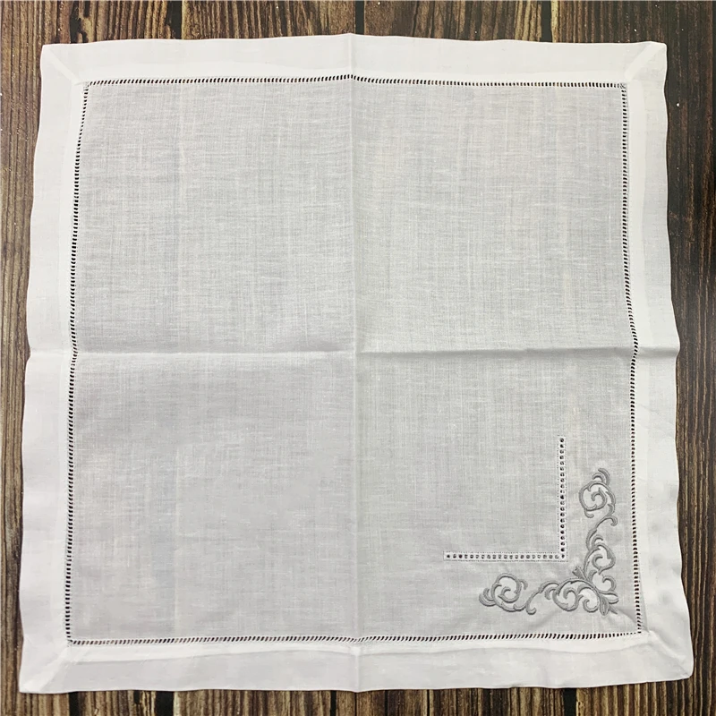 US $36.00 Set Of 12 Fashion Ninner Napkins White Hemstitched Linen Table Napkin With Color Embroidered Floral18x1820x20Inch