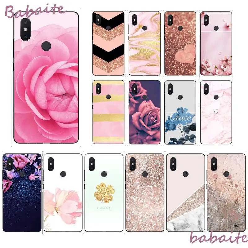 Babaite Gold Pink rose Glitter print Newly Arrived Black Phone Case for XiaoMi MI mix2s max2 3 A1 5 NOTE 2 redmi S2 5A Cover | Мобильные