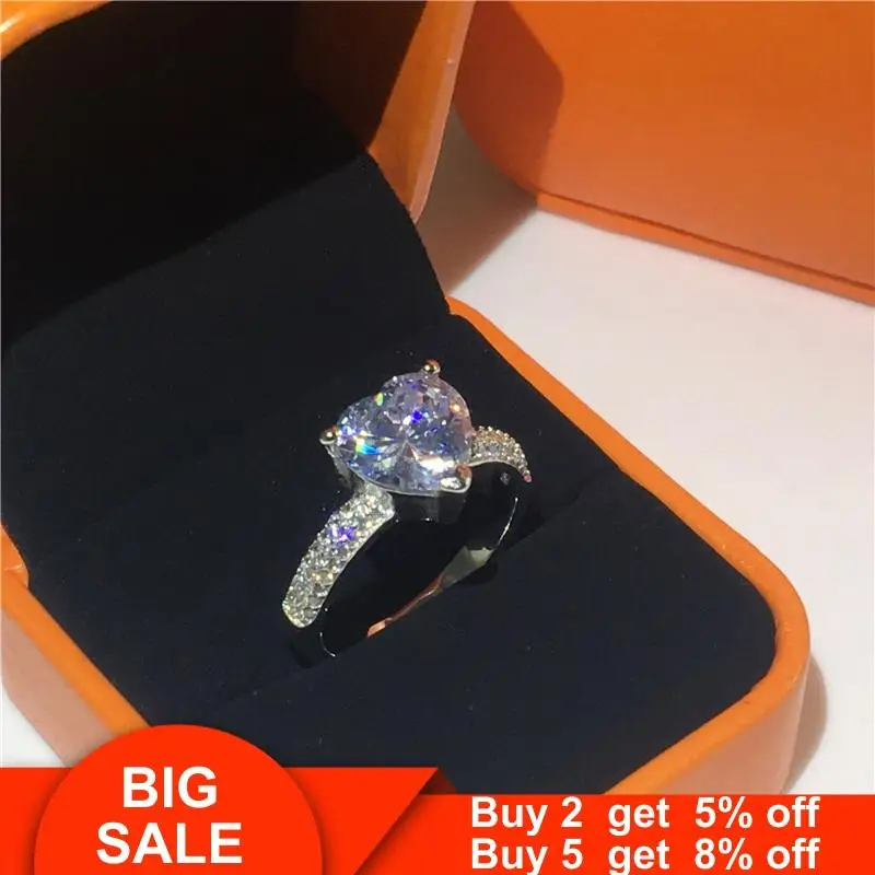 Кольцо в форме сердца для влюбленных из настоящего серебра 3ct AAAAA cz обручальное