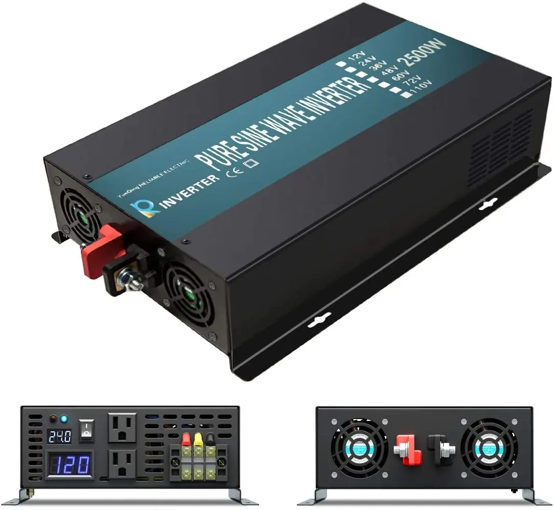 순수 정현파 태양 광 인버터 2500W 발전기 인버터 24V-220V 배터리 변압기, 12V/48V DC  120V/240V AC 원격 제어