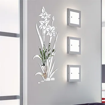 

100*34mm 3D Wall Sticker DIY Flower Grass Crystal Arcylic 3D Mirror Wall Stickers Decal Home Decor Room Decor Gold/Sliver/Black
