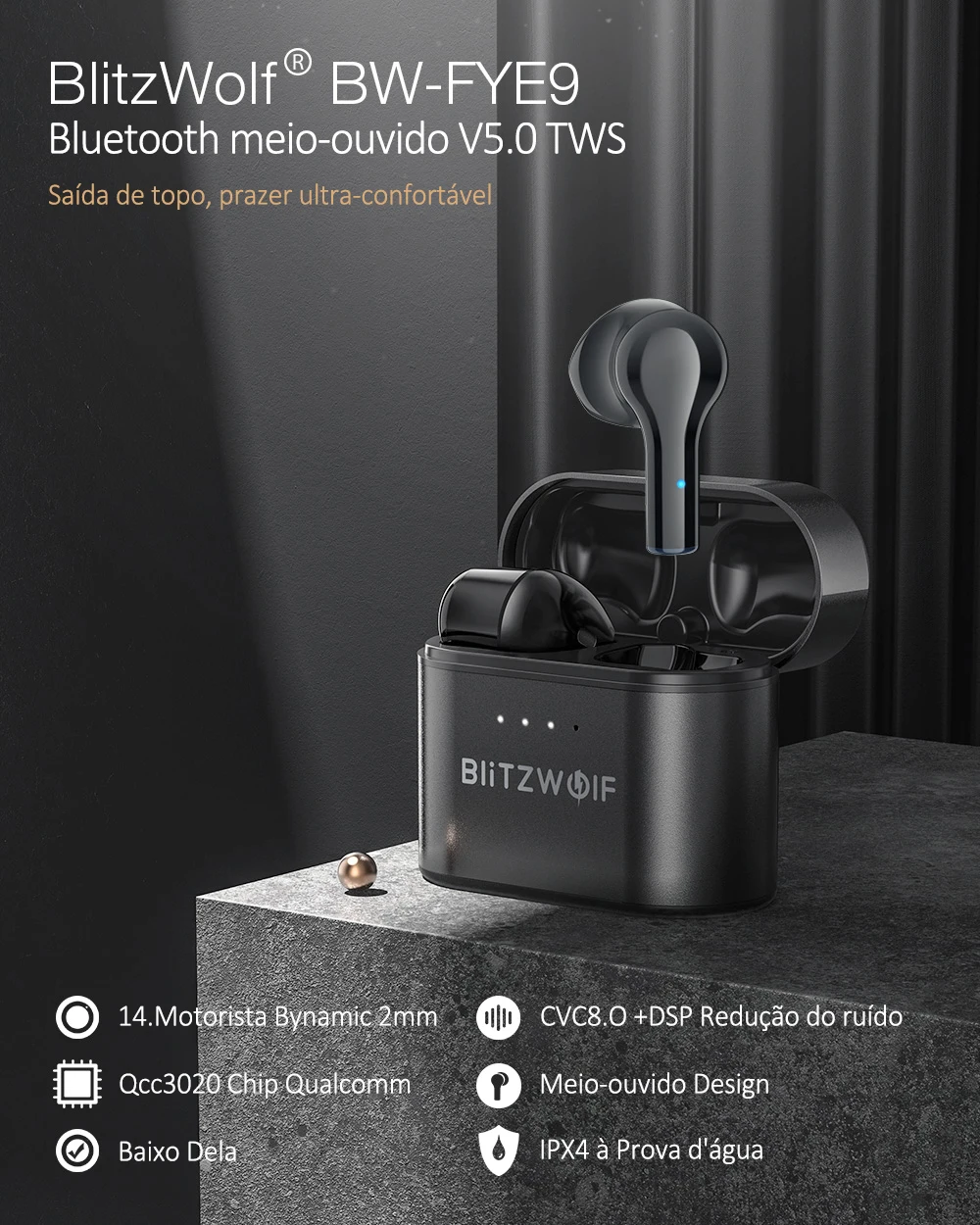 ouvido sem fio fones de ouvido metade