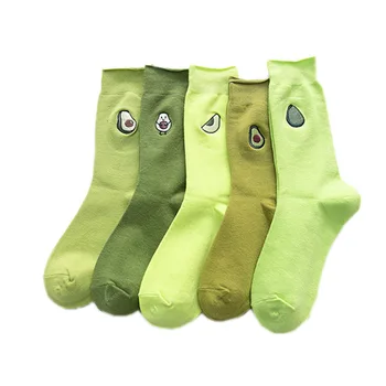 

5 Pairs Set Ins Stylish Avocado Embroidery Heap Ankle Socks Women Pure Color Leisure Joker Ankle Socks For Female Original Sox